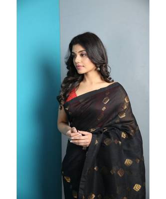 Black Organic Zari Linen With Blouse 2