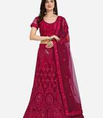 Pink embroidered net semi stitched lehenga