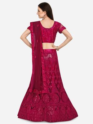 Pink embroidered net semi stitched lehenga 2
