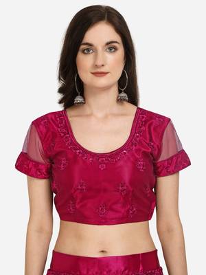 Pink embroidered net semi stitched lehenga 3
