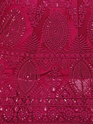 Pink embroidered net semi stitched lehenga 4