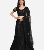 Black embroidered net semi stitched lehenga