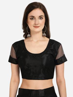 Black embroidered net semi stitched lehenga 3