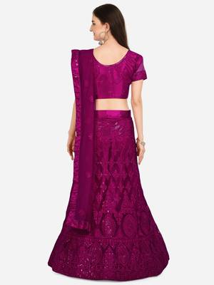 Purple embroidered net semi stitched lehenga 2