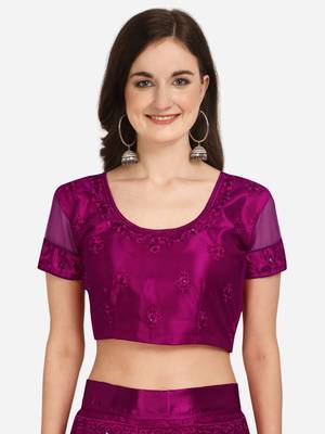 Purple embroidered net semi stitched lehenga 3