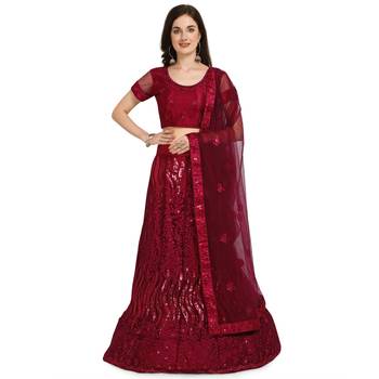 Pink embroidered net semi stitched lehenga 1