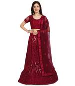 Pink embroidered net semi stitched lehenga
