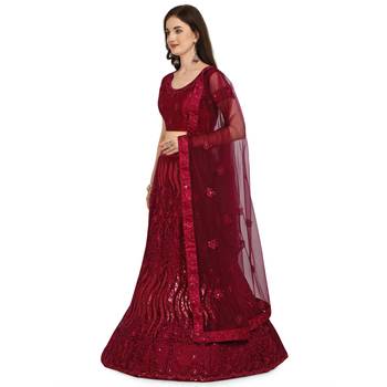 Pink embroidered net semi stitched lehenga 2