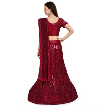 Pink embroidered net semi stitched lehenga 3