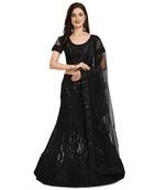 Black embroidered net semi stitched lehenga