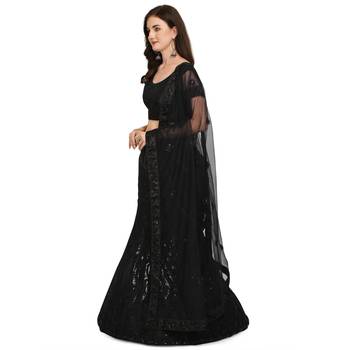 Black embroidered net semi stitched lehenga 2