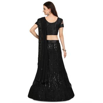 Black embroidered net semi stitched lehenga 3