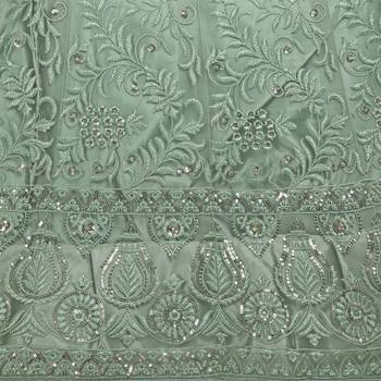 Sea-green embroidered net semi stitched lehenga 4