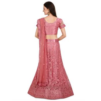 Pink embroidered net semi stitched lehenga 3
