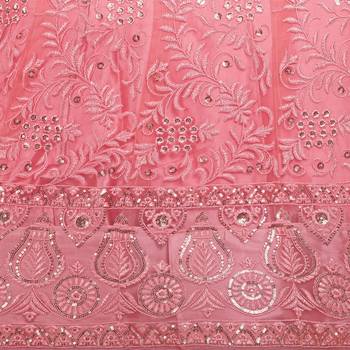 Pink embroidered net semi stitched lehenga 4