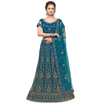 Blue embroidered net semi stitched lehenga 1