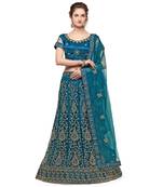 Blue embroidered net semi stitched lehenga