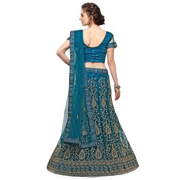 Blue embroidered net semi stitched lehenga 2