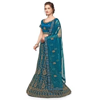 Blue embroidered net semi stitched lehenga 3