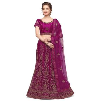 Wine embroidered net semi stitched lehenga 1