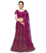 Wine embroidered net semi stitched lehenga
