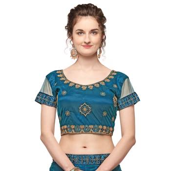 Blue embroidered net semi stitched lehenga 4