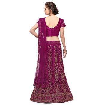 Wine embroidered net semi stitched lehenga 2