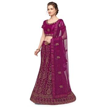 Wine embroidered net semi stitched lehenga 3