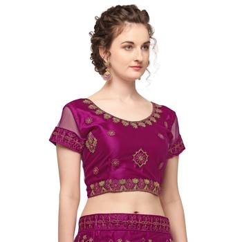 Wine embroidered net semi stitched lehenga 4