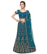 Blue embroidered net semi stitched lehenga
