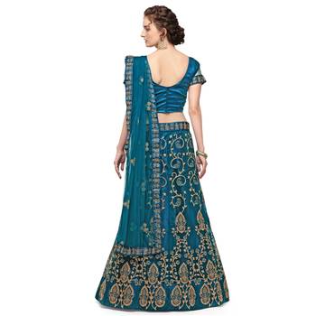 Blue embroidered net semi stitched lehenga 2