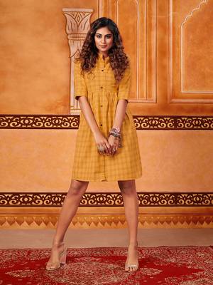 Yellow woven cotton cotton-kurtis 1