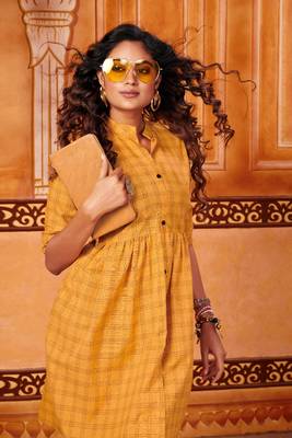 Yellow woven cotton cotton-kurtis 4