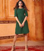 Dark-green woven cotton cotton-kurtis