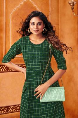Dark-green woven cotton cotton-kurtis 2
