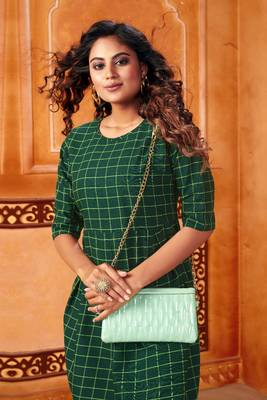 Dark-green woven cotton cotton-kurtis 3