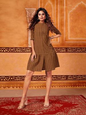Dark-mustard woven cotton cotton-kurtis 1
