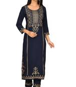 KAAJH Blue Rayon gold printed kurta pant set
