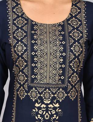 KAAJH Blue Rayon gold printed kurta pant set 5