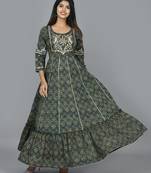 KAAJH Green Embellished Cotton Anarkali Kurta