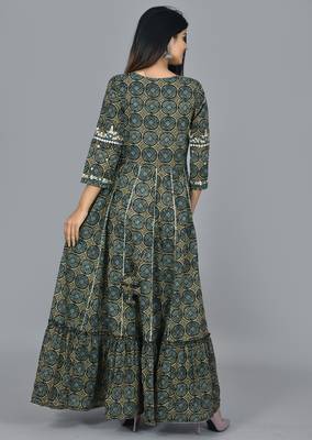 KAAJH Green Embellished Cotton Anarkali Kurta 2