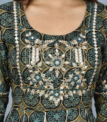 KAAJH Green Embellished Cotton Anarkali Kurta 5