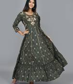 KAAJH Green Embellished Cotton Anarkali Kurta