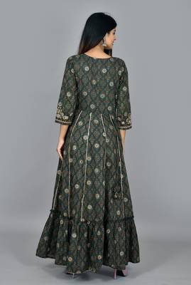 KAAJH Green Embellished Cotton Anarkali Kurta 2