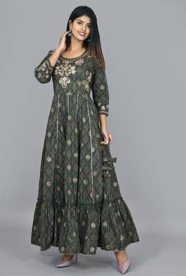 KAAJH Green Embellished Cotton Anarkali Kurta 4