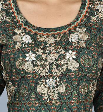 KAAJH Green Embellished Cotton Anarkali Kurta 5