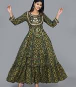 KAAJH Green Embellished Cotton Anarkali Kurta