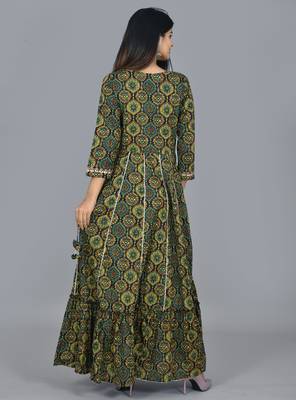 KAAJH Green Embellished Cotton Anarkali Kurta 2