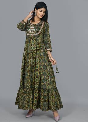 KAAJH Green Embellished Cotton Anarkali Kurta 4
