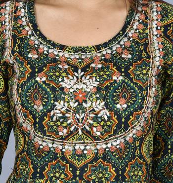 KAAJH Green Embellished Cotton Anarkali Kurta 5